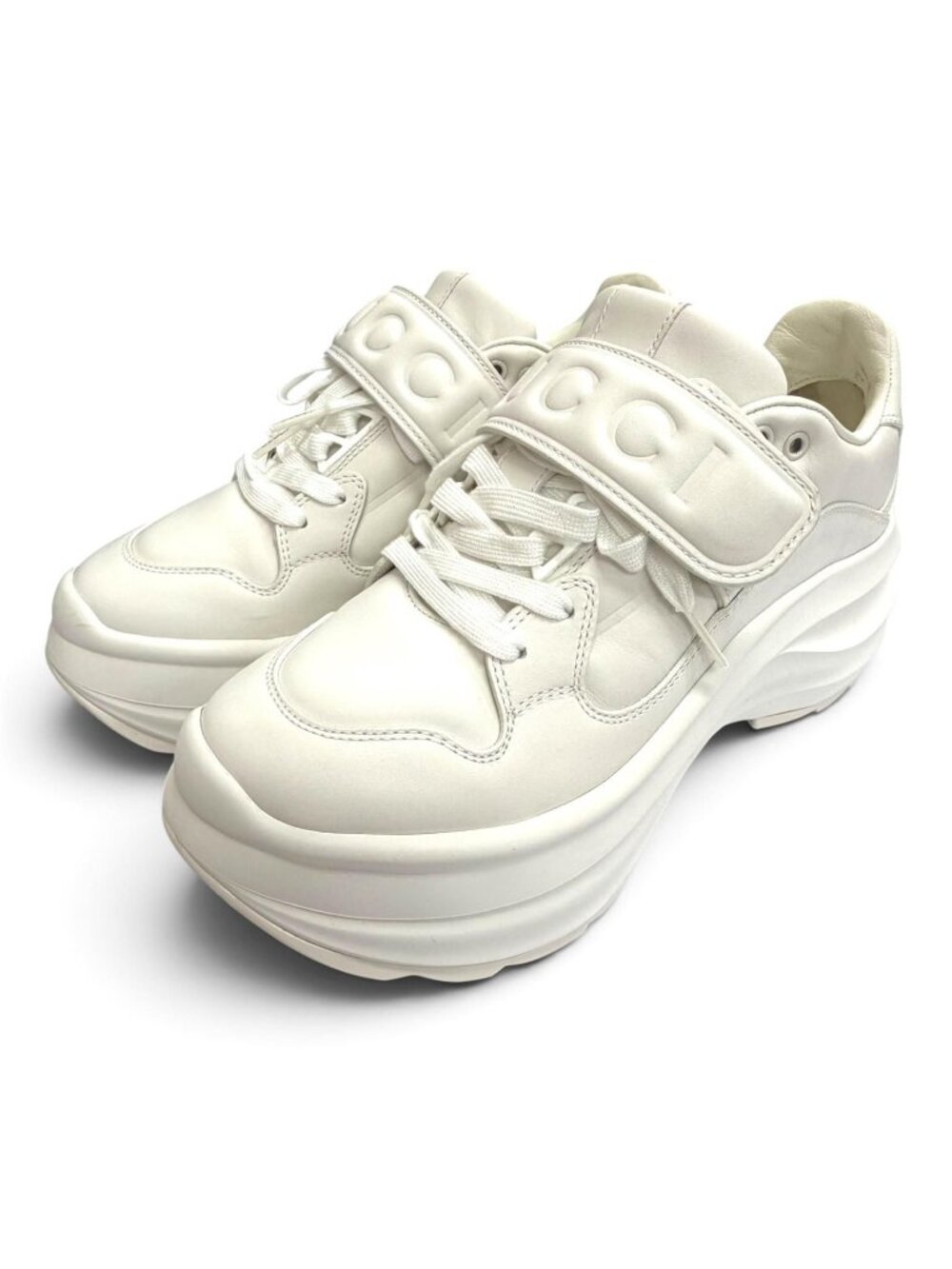 Gucci Logo Platform Wave Leather Sneakers White